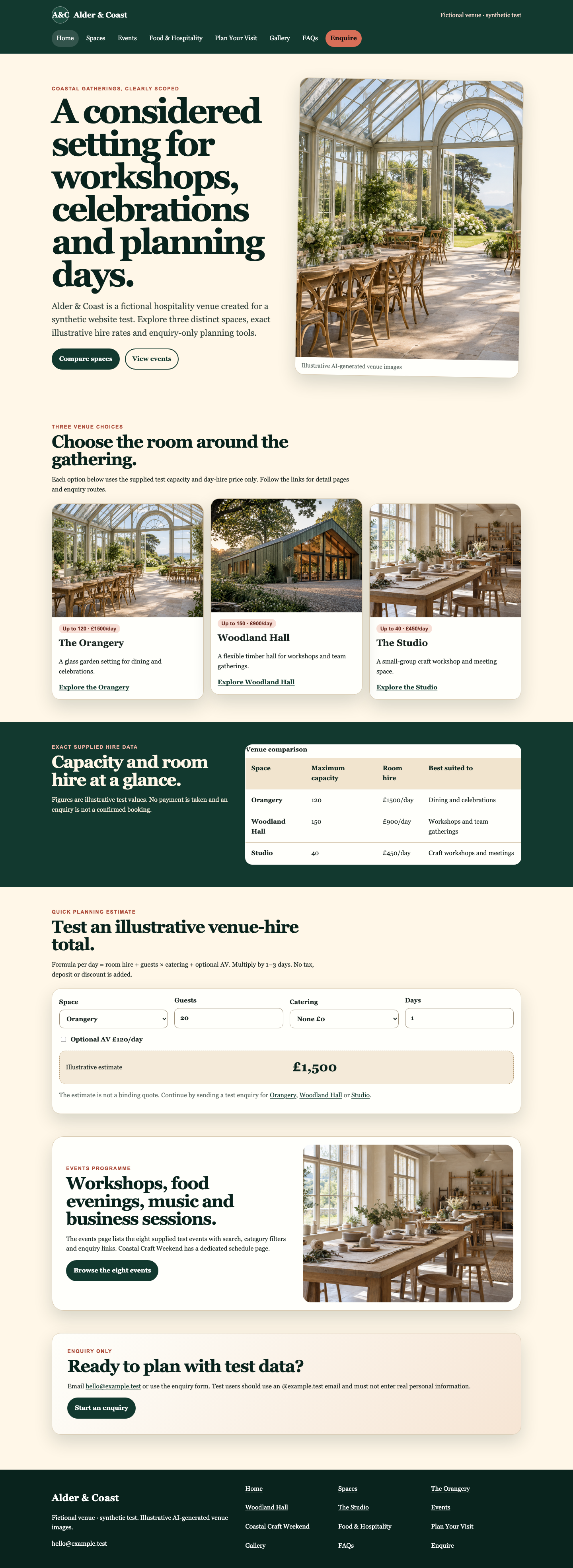 Alder & Coast demonstration website homepage