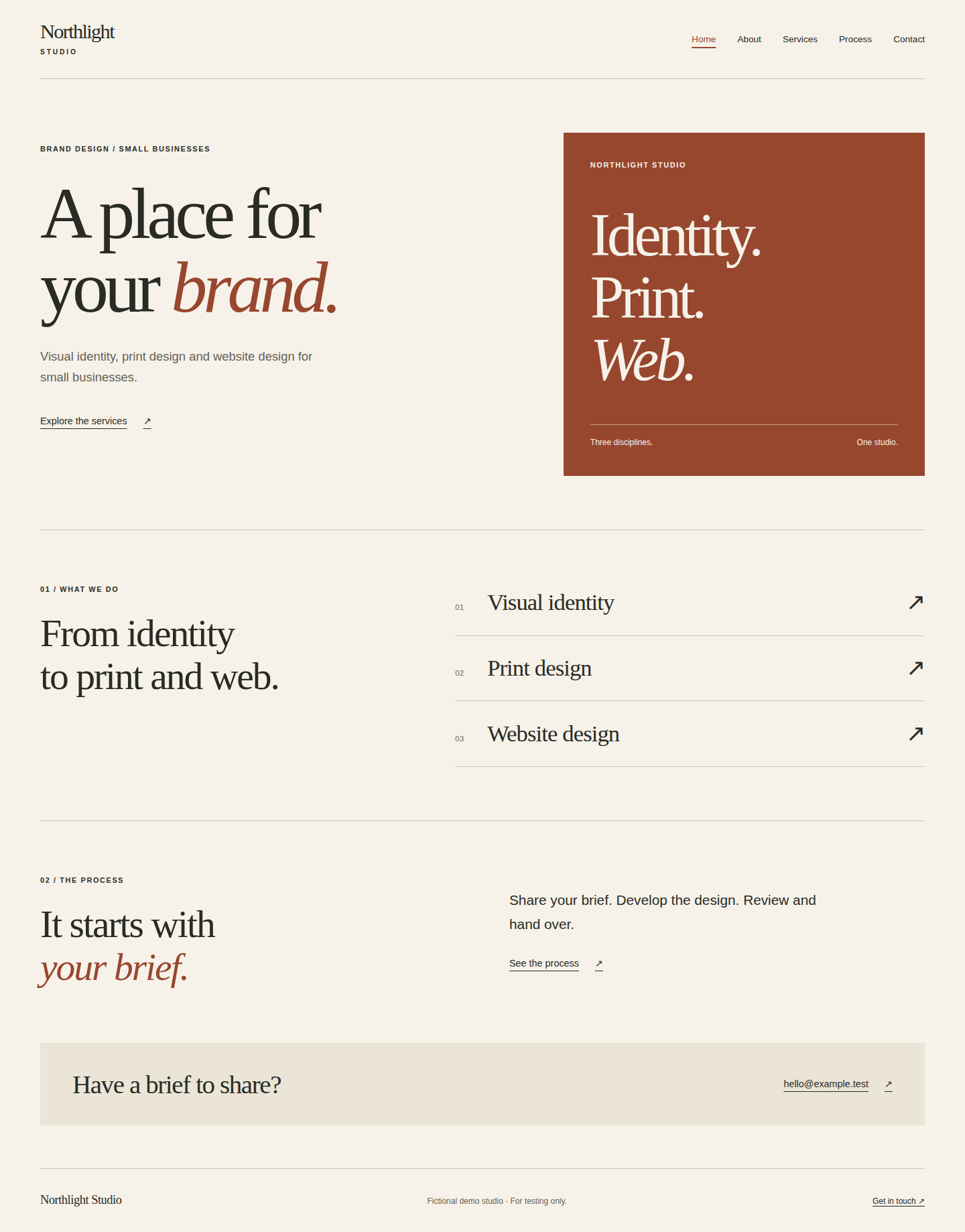 Northlight Studio demonstration website homepage