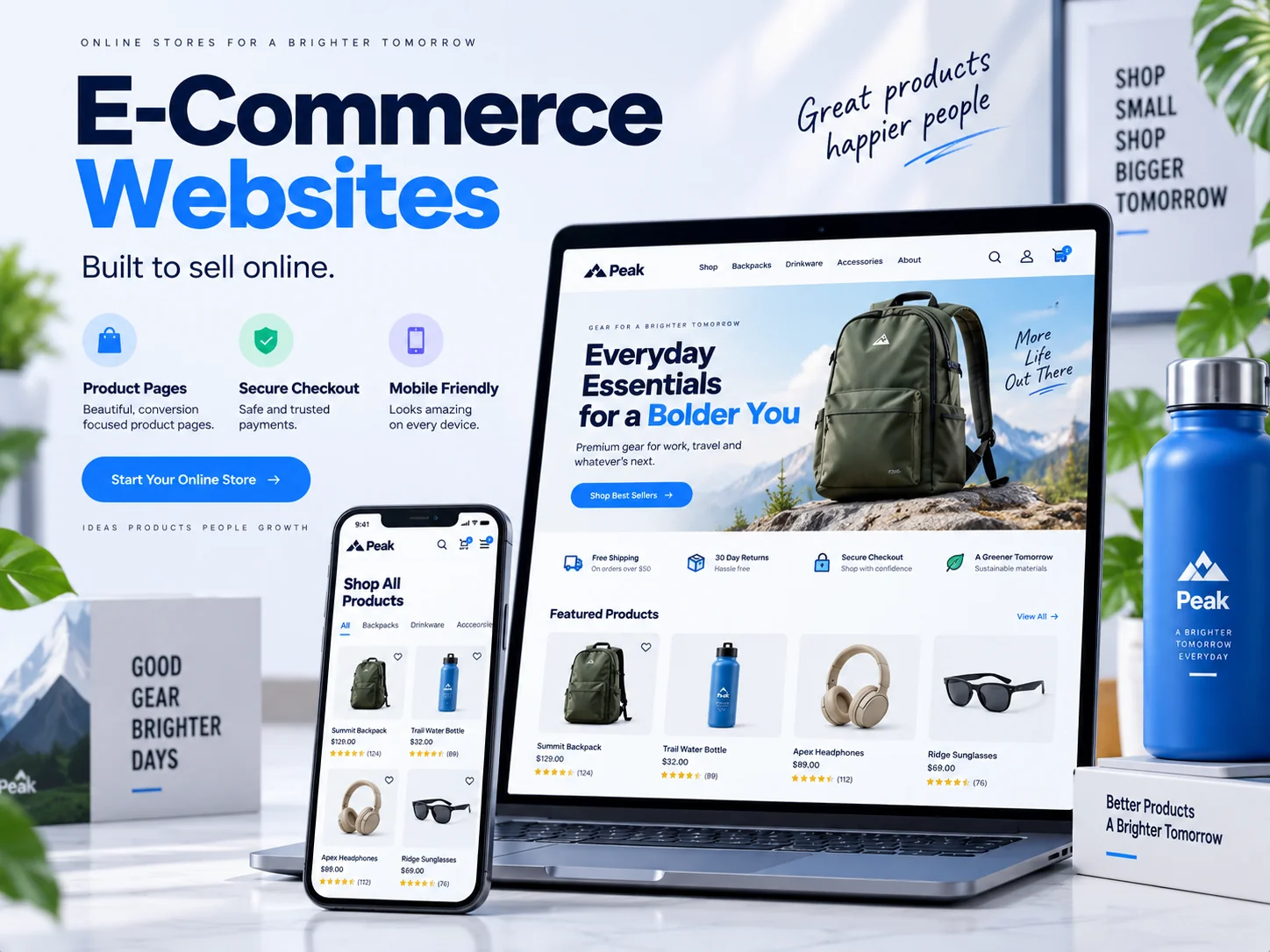 Retail & e-commerce illustrative website design on desktop and mobile